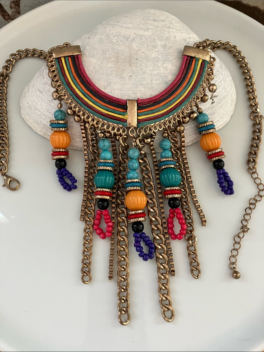 Fashion Jewelry Lot 2:Colorful Bohemian Statement Necklace & 6 Pc Gold Earrings - Picture 2 of 5